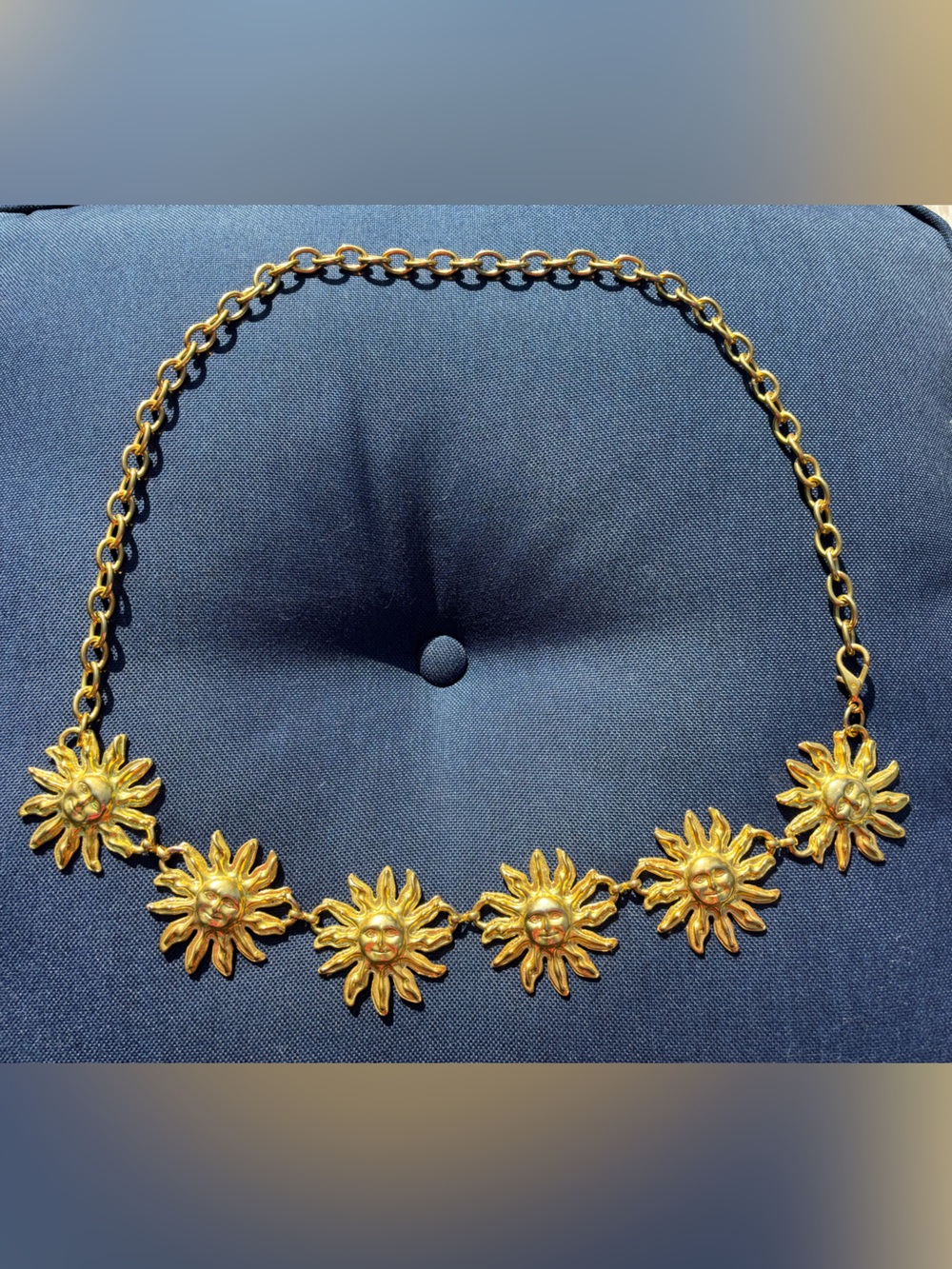 Vintage 90s Gold Sun Face Chain Belt 39” Celestial Boho Statement